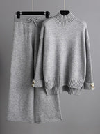 Solid Color Half Turtleneck Sweater  & Wide Leg Pants