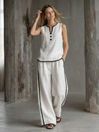 Contrast Trim Linen Set