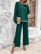 Contrast Color Split Sweater  +  Pants