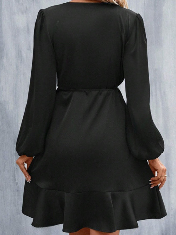 High Waisted Split-Joint Tied V-Neck Mini Dresses