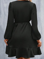 High Waisted Split-Joint Tied V-Neck Mini Dresses