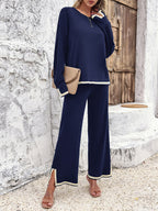 Contrast Color Split Sweater  +  Pants
