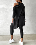 3 Piece Lounge Set Crewneck Sleeveless Tank Top Long Sleeve Open Front Coat Pants Sweatsuit