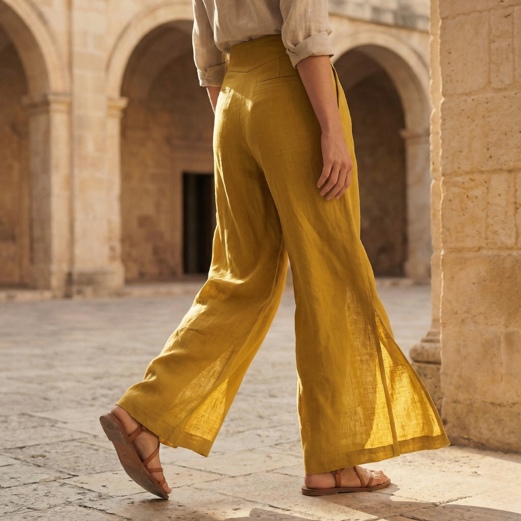 Women’s High Waist Wide Leg Trousers with Pleats and Side Pockets
