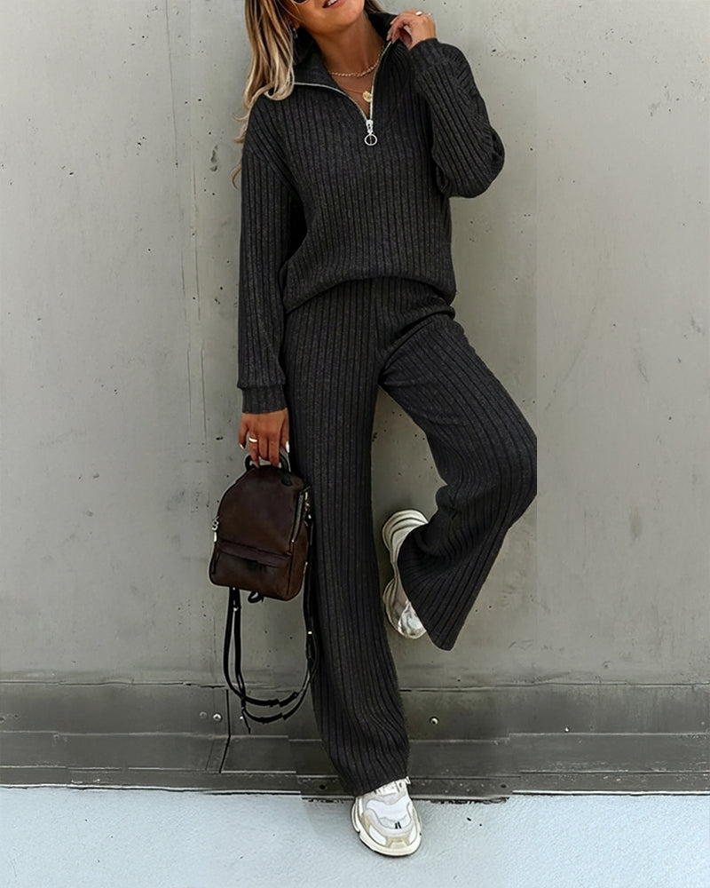 2 Pieces Outfit Casual Ribbed Set