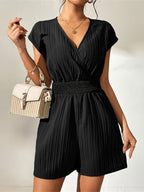 Raglan-sleeve-elasticity v-neck romper