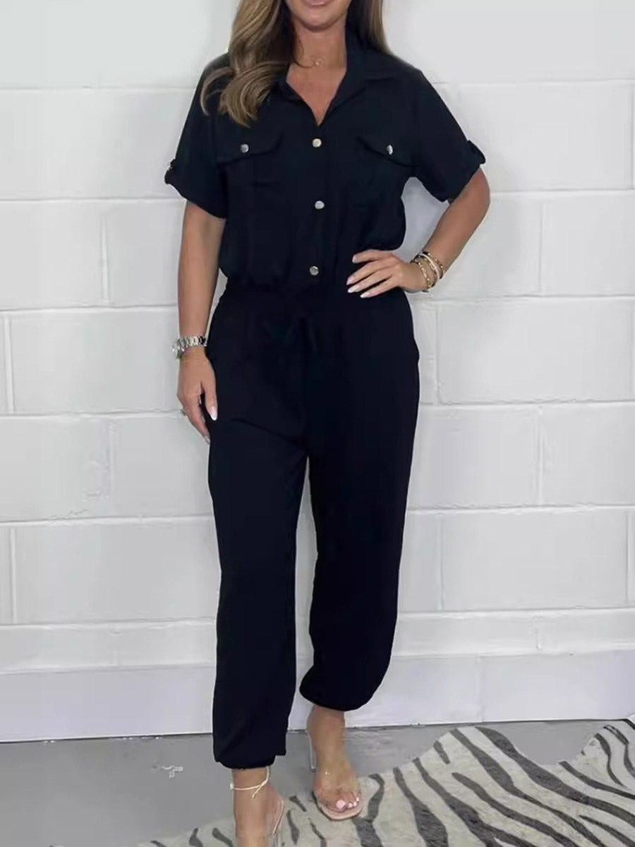 Elasticated  High Waisted Buttoned Jumpsuit