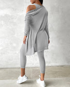 3 Piece Lounge Set Crewneck Sleeveless Tank Top Long Sleeve Open Front Coat Pants Sweatsuit