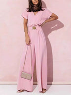 High Waisted  Belted  Jumpsuit