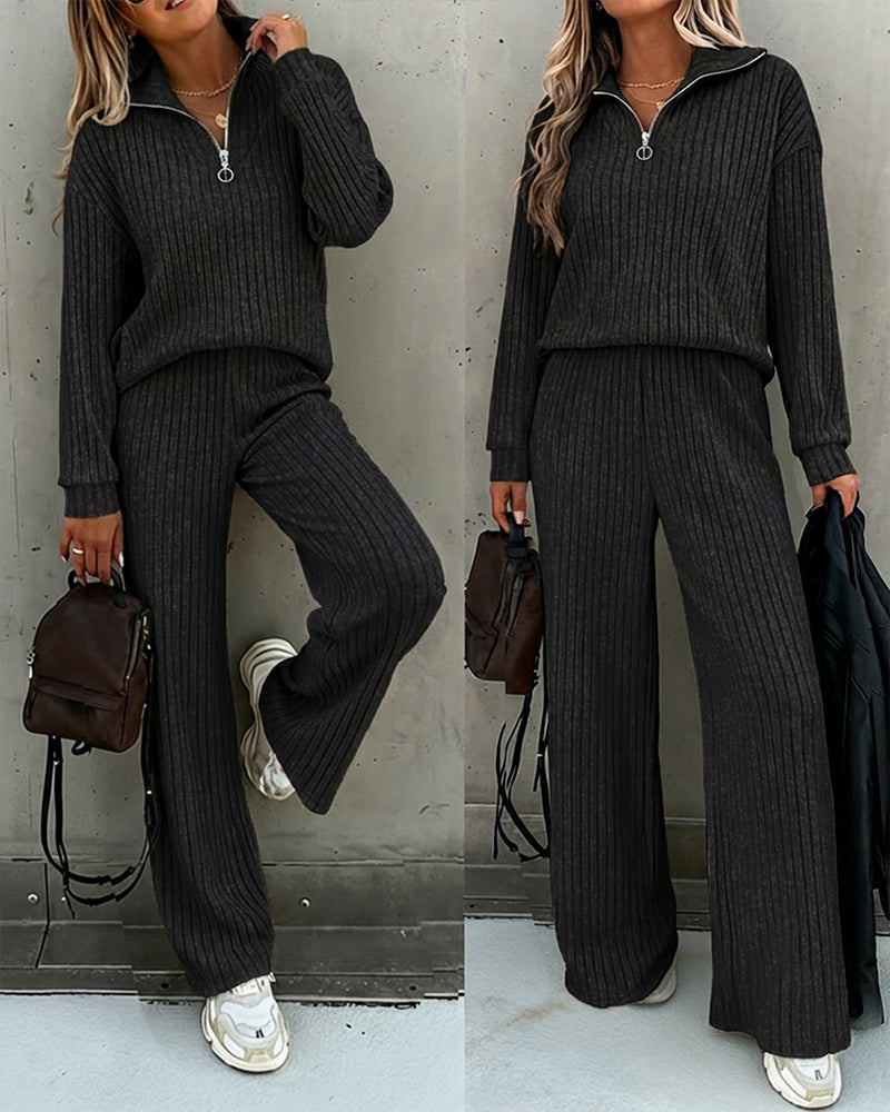 2 Pieces Outfit Casual Ribbed Set
