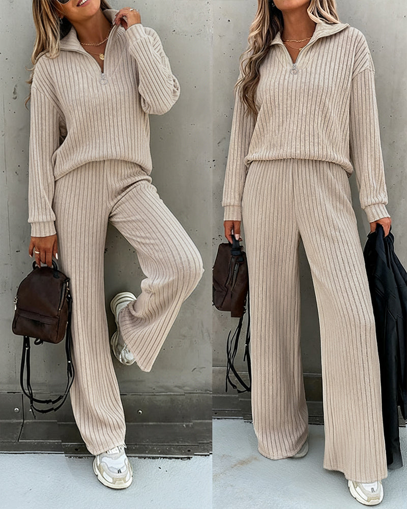 2 Pieces Outfit Casual Ribbed Set