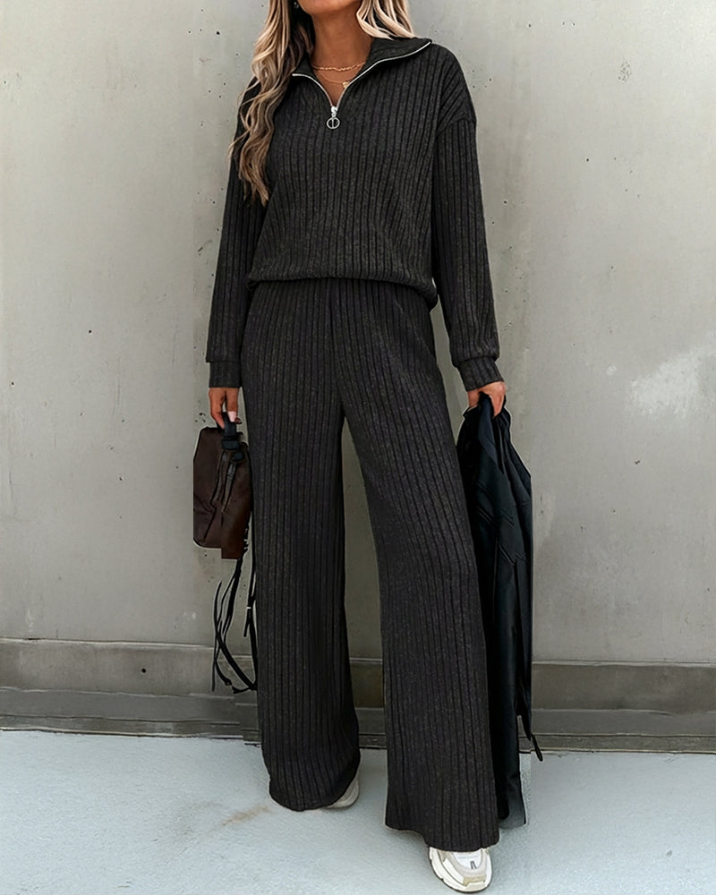 2 Pieces Outfit Casual Ribbed Set