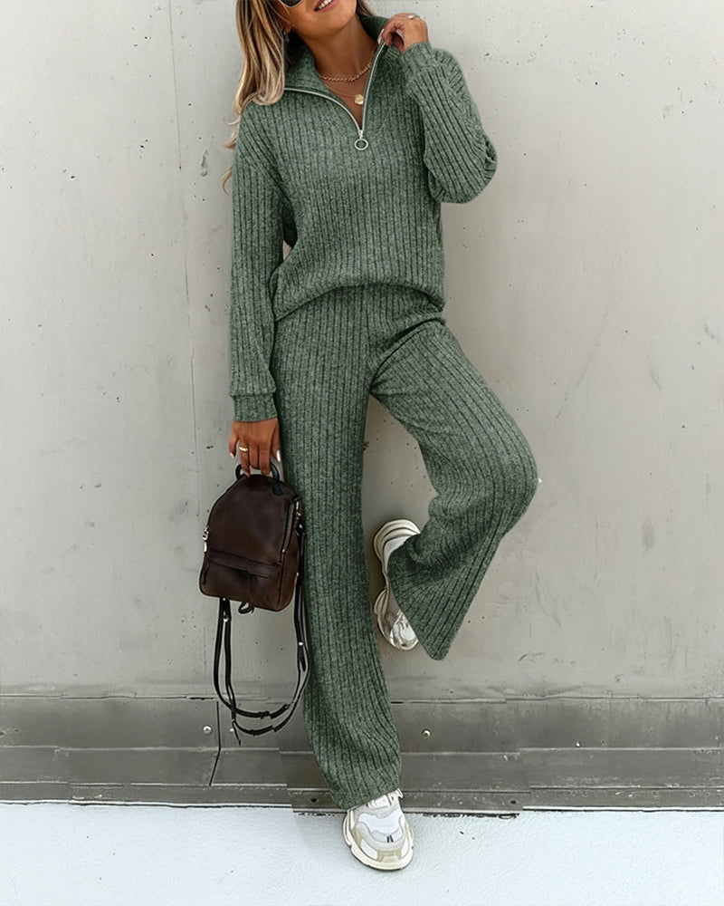 2 Pieces Outfit Casual Ribbed Set