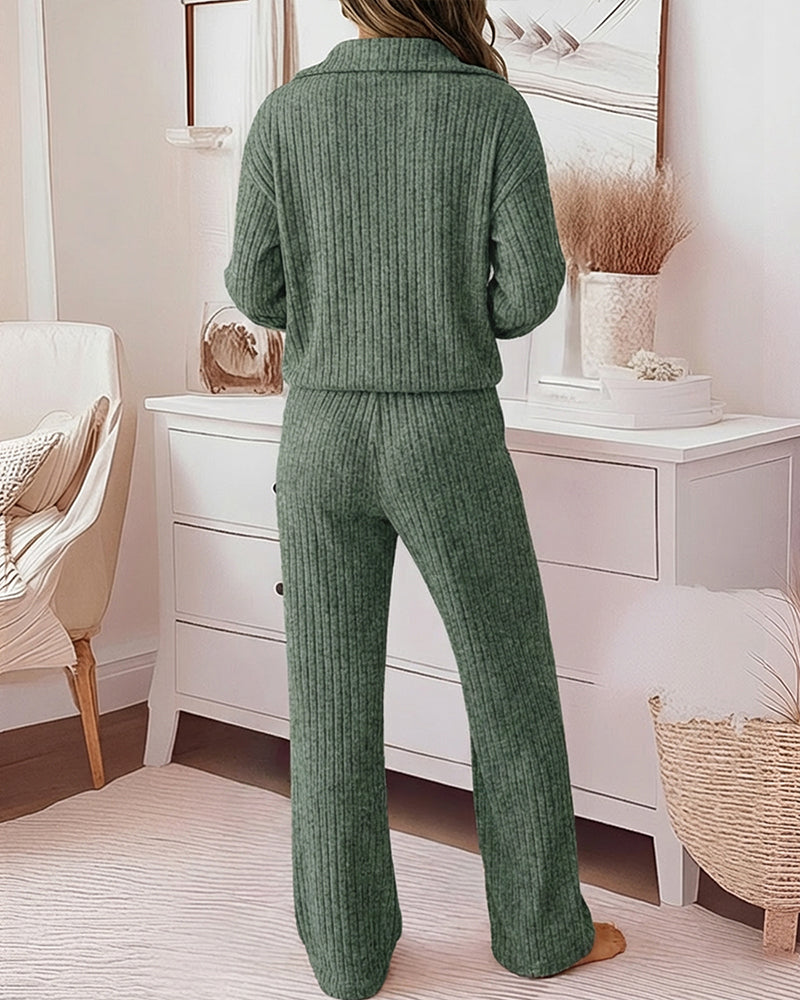 2 Pieces Outfit Casual Ribbed Set
