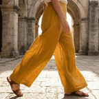Women’s High Waist Wide Leg Trousers with Pleats and Side Pockets