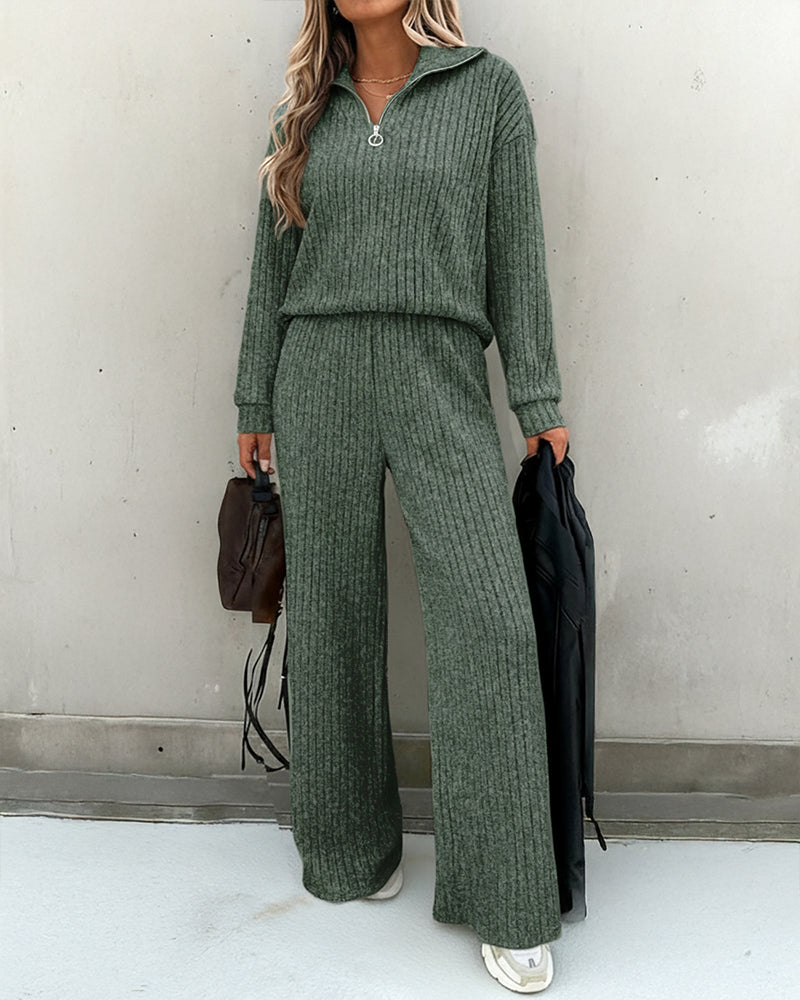 2 Pieces Outfit Casual Ribbed Set
