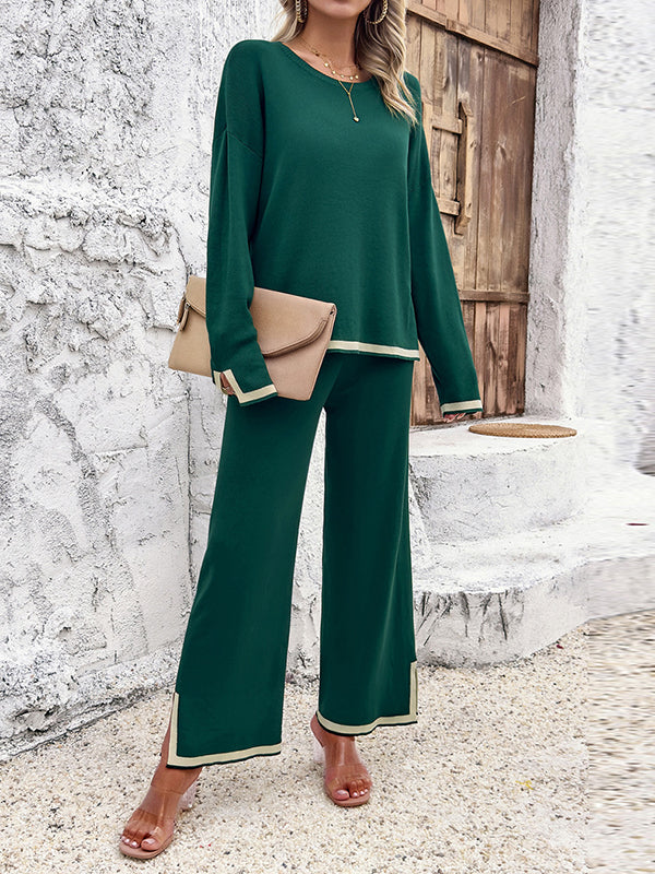 Contrast Color Split Sweater  +  Pants
