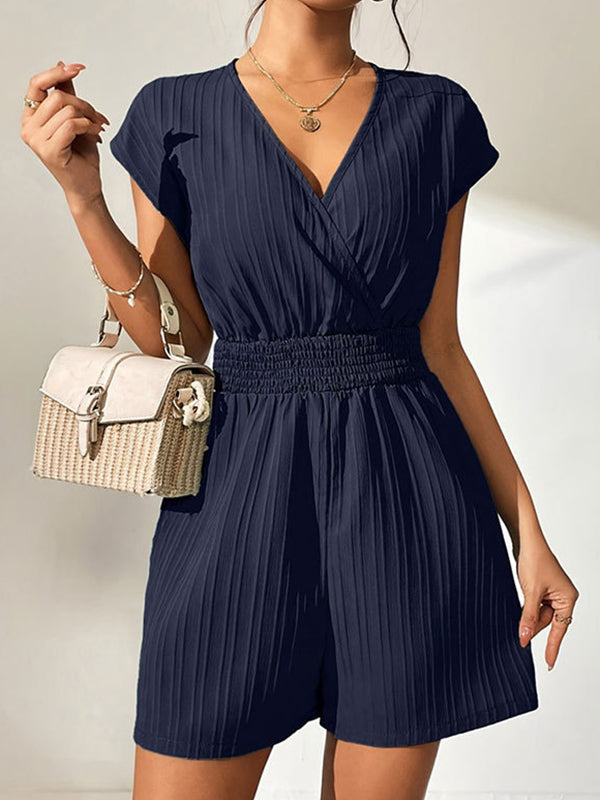 Raglan-sleeve-elasticity v-neck romper