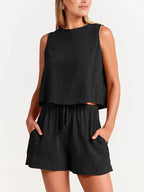Solid Color  Shorts Two Pieces Set