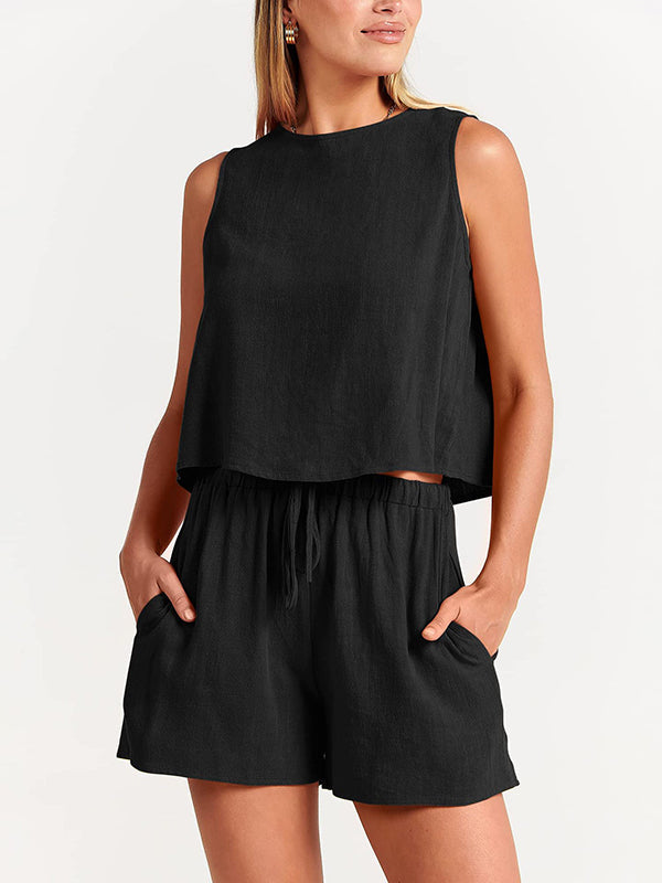 Solid Color  Shorts Two Pieces Set