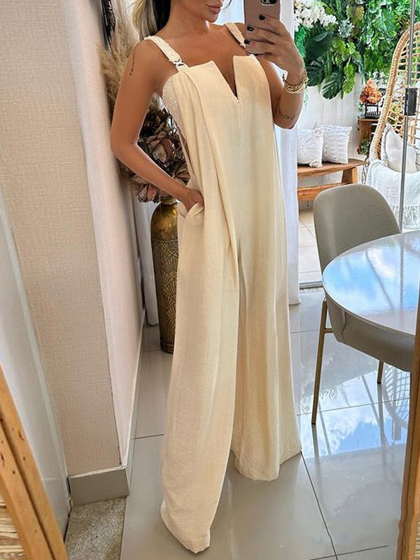 Sleeveless Pockets Split-side Jumpsuit