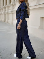 Loose Joint Striped Lapel Jacket + Straight Leg Suit Pants  Set