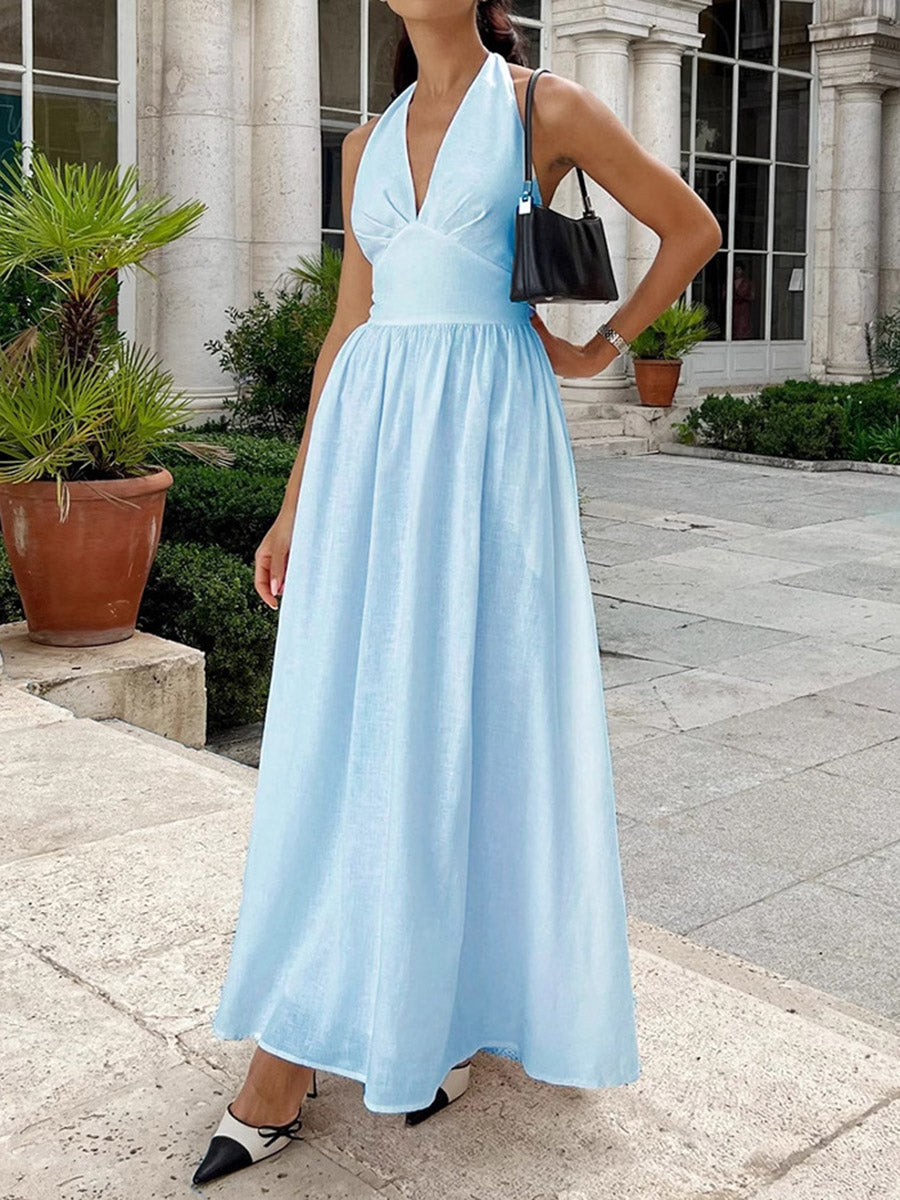 A-Line High Waisted Backless Midi Dresses