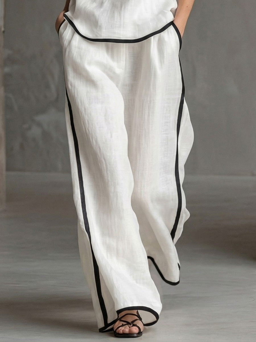 Contrast Trim Linen Set
