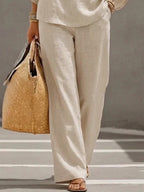 Collar Blouses+ High Waisted Pockets Pants Set