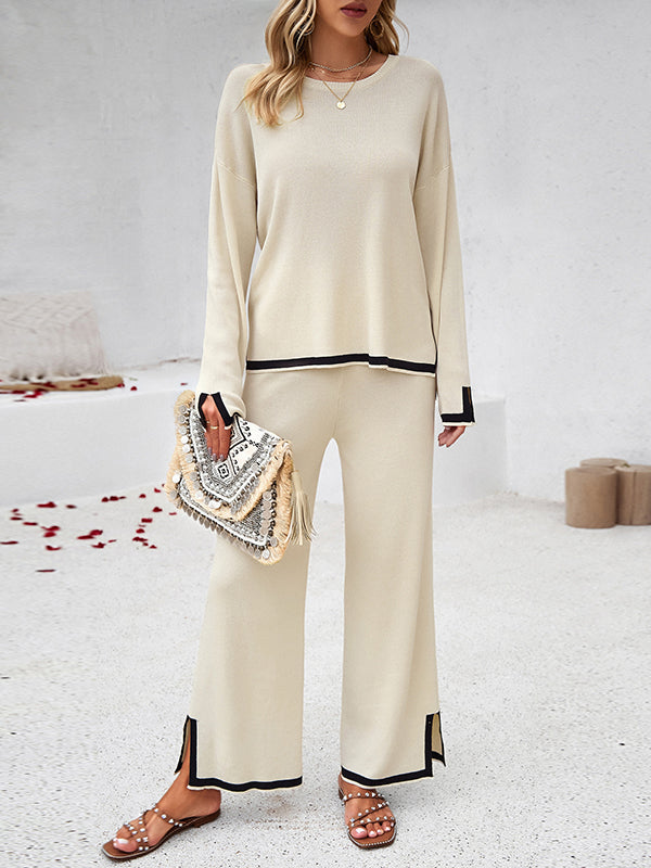 Contrast Color Split Sweater  +  Pants