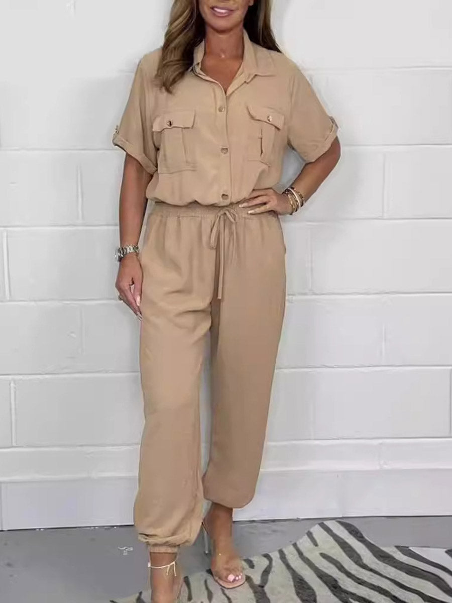 Elasticated  High Waisted Buttoned Jumpsuit
