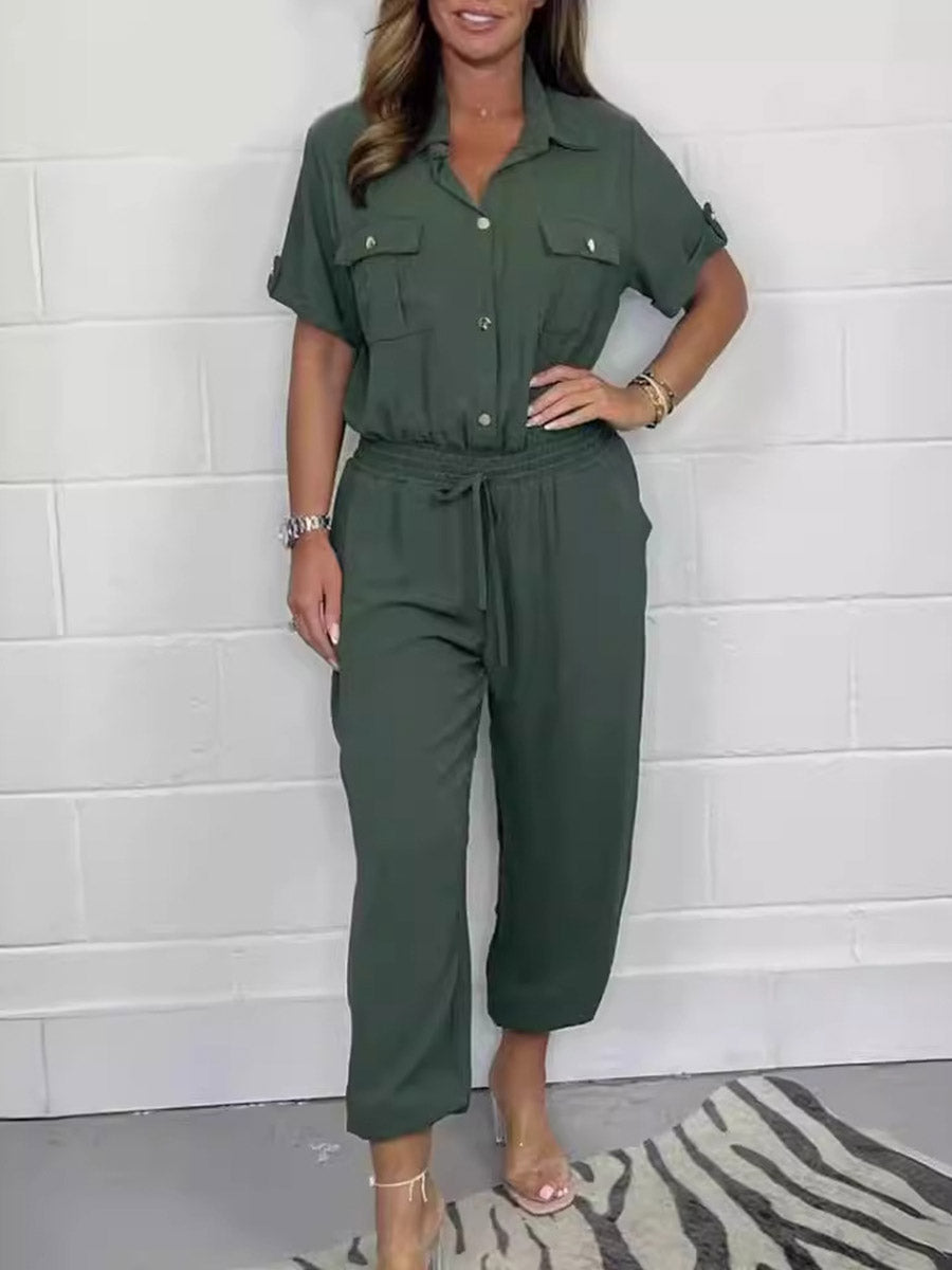 Elasticated  High Waisted Buttoned Jumpsuit