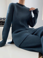 Loose Round-Neck Sweater& Wide Leg Pants