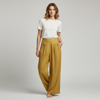 Women’s High Waist Wide Leg Trousers with Pleats and Side Pockets