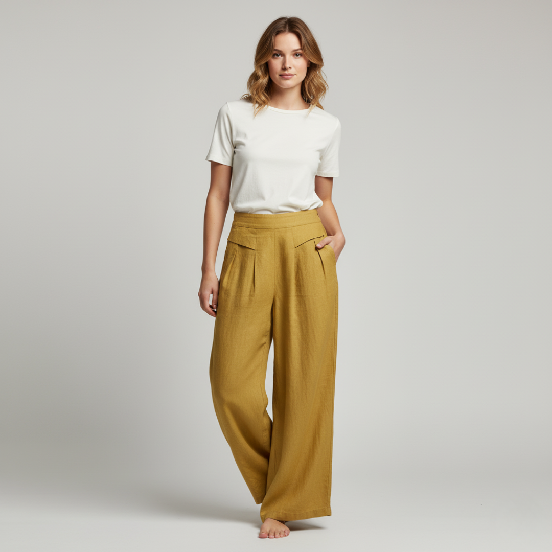 Women’s High Waist Wide Leg Trousers with Pleats and Side Pockets