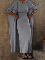 Long Sleeves  Dress + Bodycon Outerwear Set