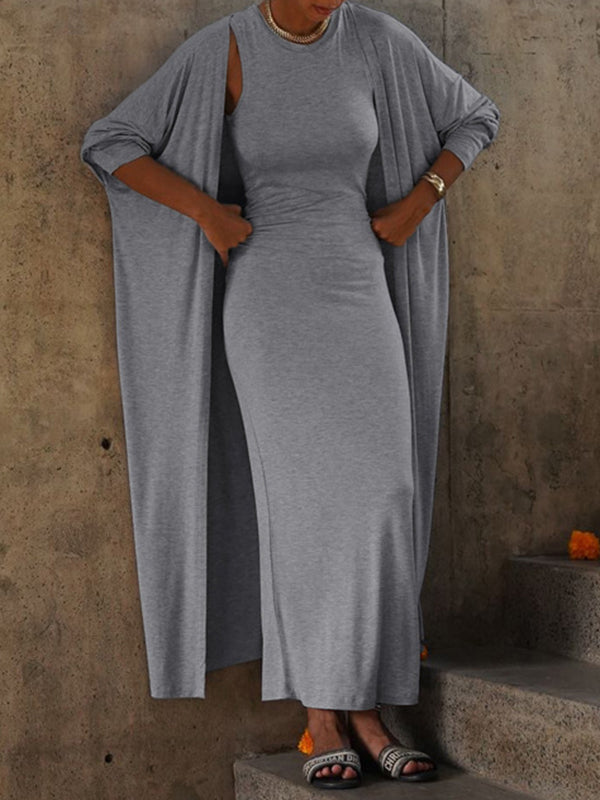 Long Sleeves  Dress + Bodycon Outerwear Set