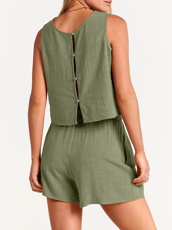 Solid Color  Shorts Two Pieces Set