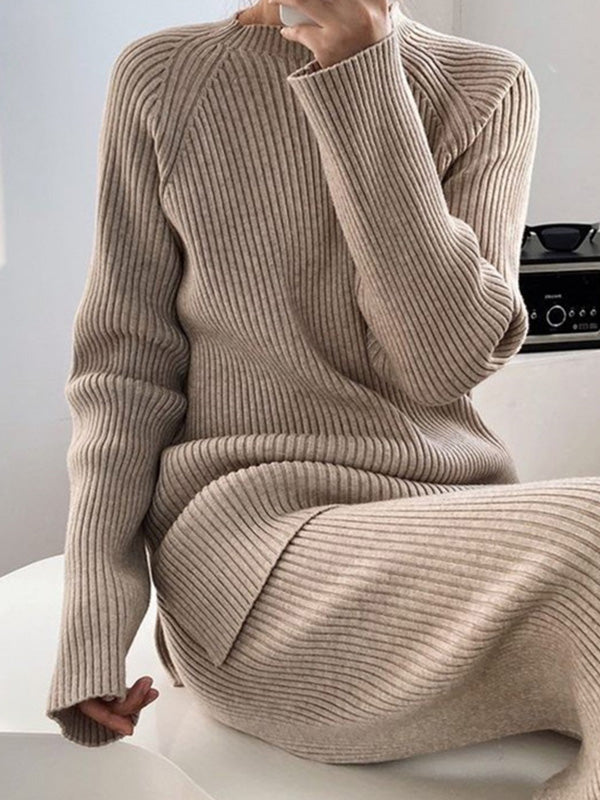 Loose Round-Neck Sweater& Wide Leg Pants