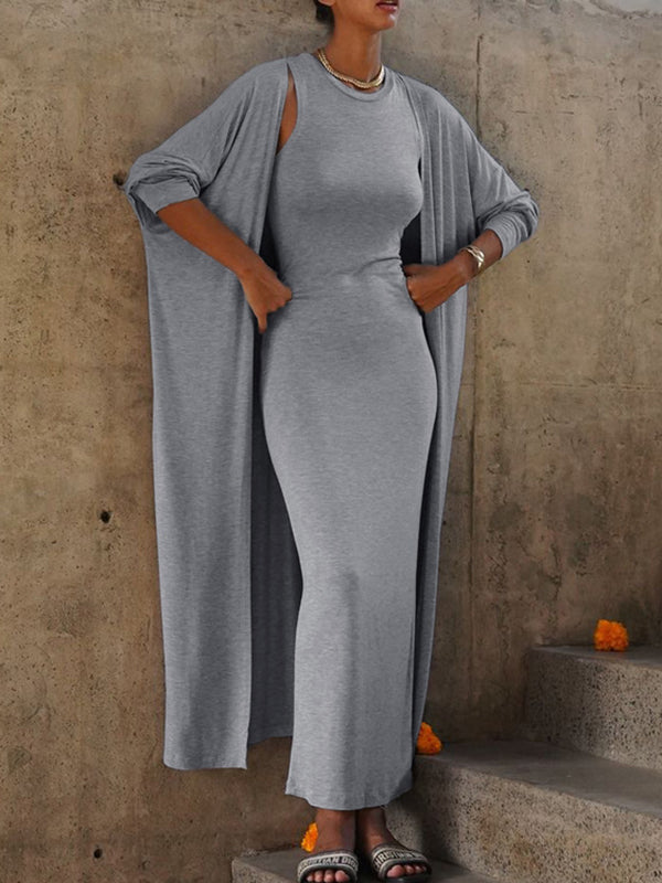 Long Sleeves  Dress + Bodycon Outerwear Set