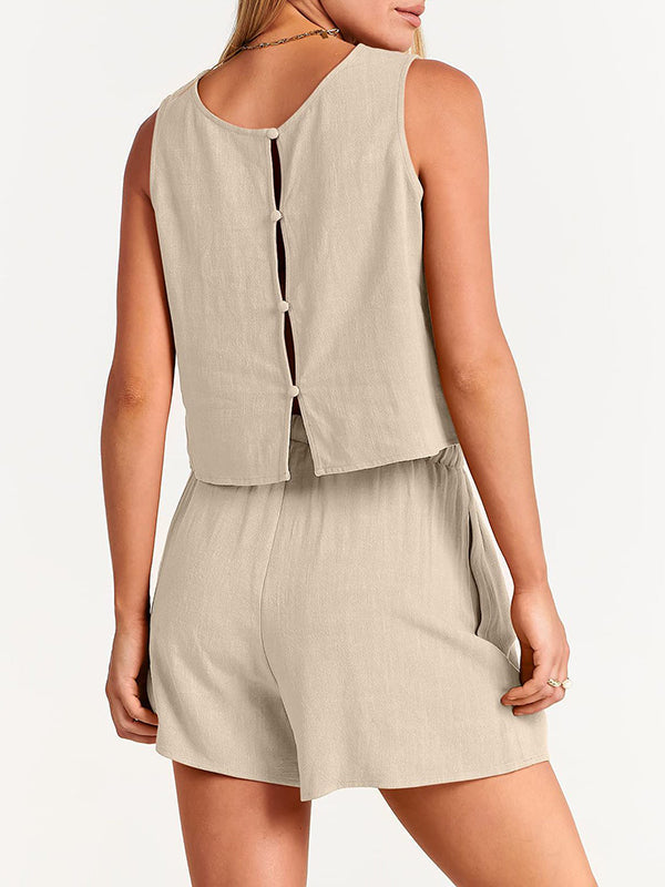Solid Color  Shorts Two Pieces Set