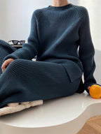 Loose Round-Neck Sweater& Wide Leg Pants
