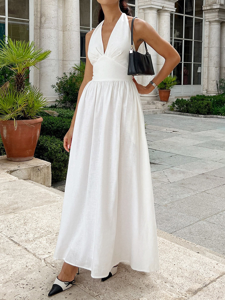 A-Line High Waisted Backless Midi Dresses