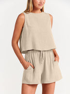Solid Color  Shorts Two Pieces Set