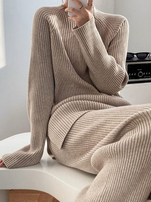 Loose Round-Neck Sweater& Wide Leg Pants