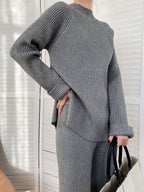Loose Round-Neck Sweater& Wide Leg Pants