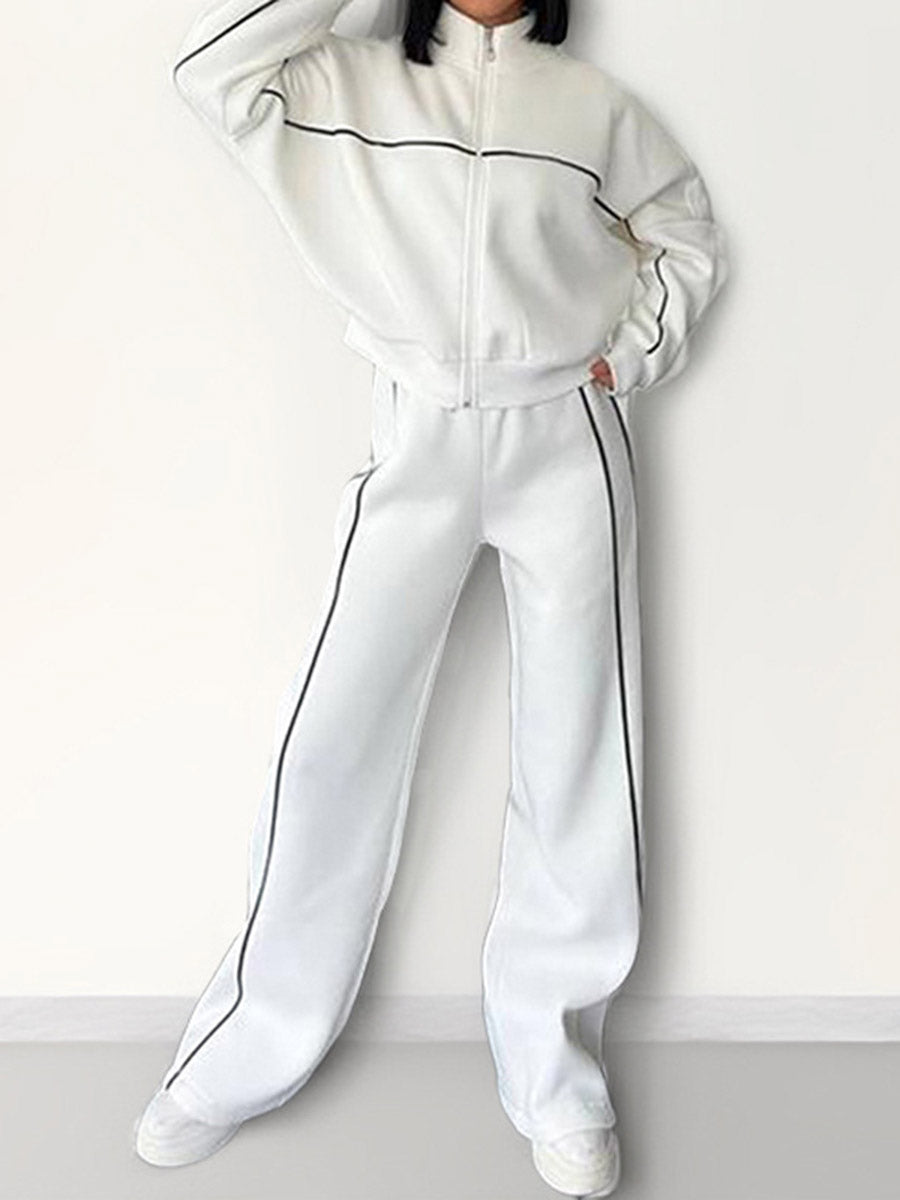 Contrast Color Line Split Two Pieces Set