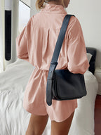 Long Sleeves Buttoned Pleated Romper