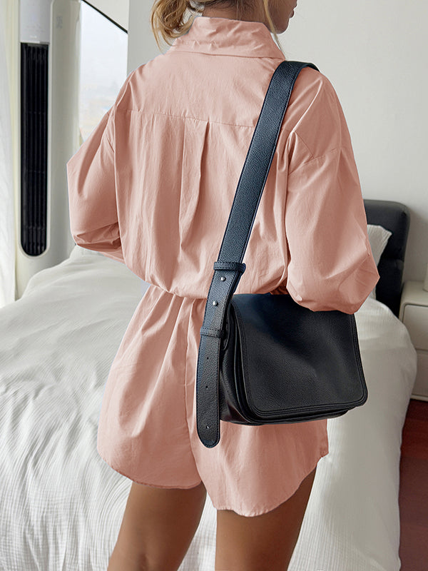 Long Sleeves Buttoned Pleated Romper