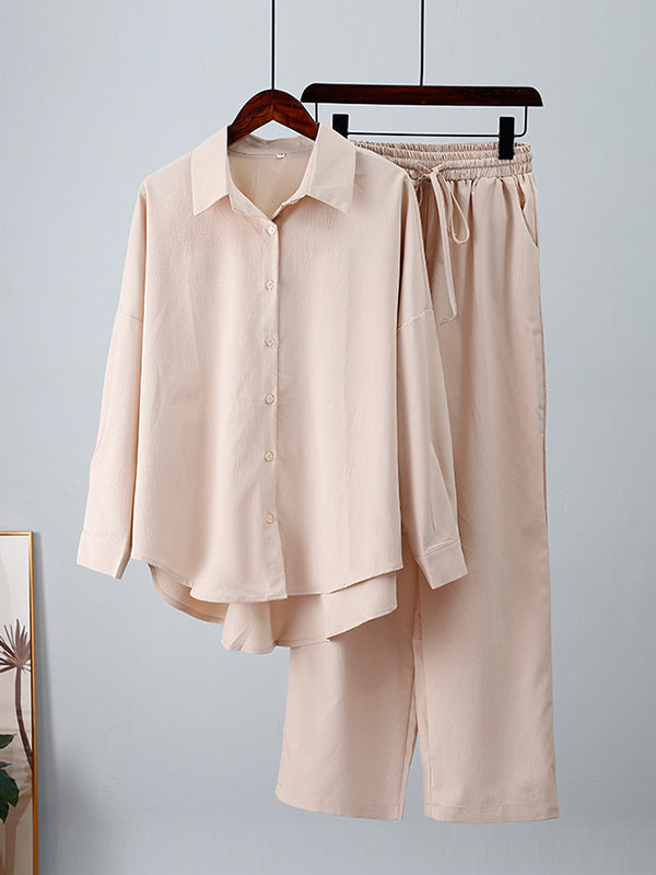 High-Low Long Sleeves Blouse + Drawstring Pants Set